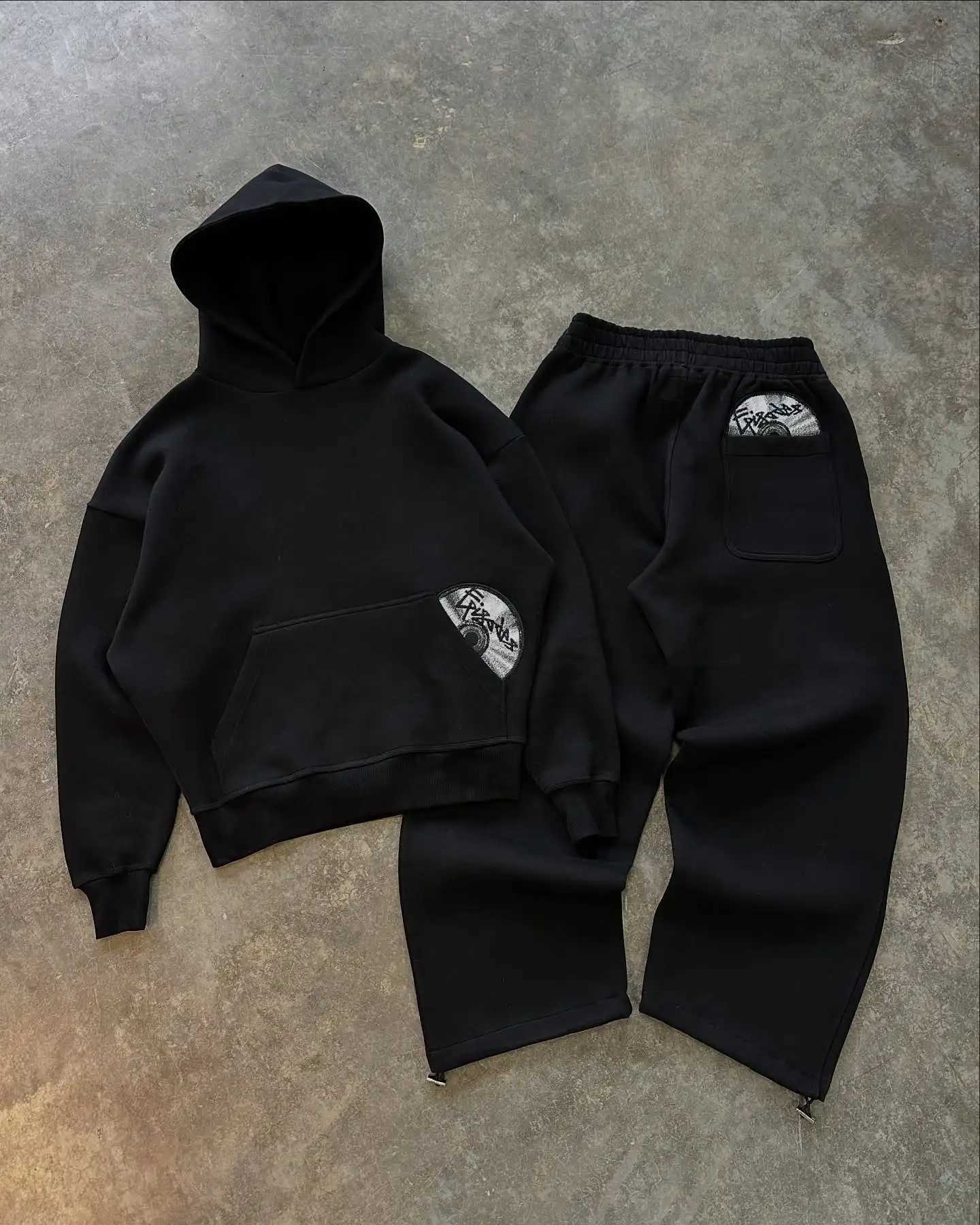 New Y2k Pocket CD Print Hoodies Tracksuit Men Sweatshirt Sweatpants Two Piece Set Streetwear Harajuku Casual Mens ClothesXJ251127