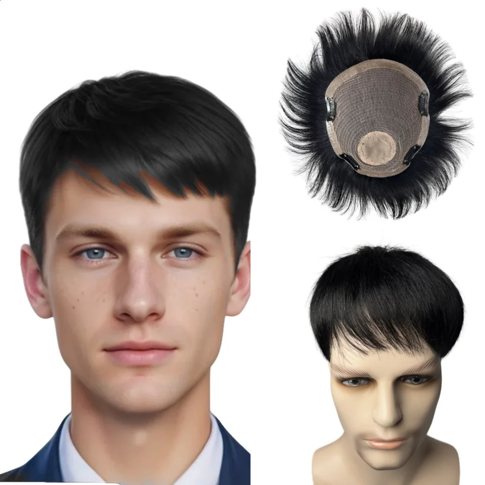 Clips on Mens Hair Wig Male Human Hair Toupee for Men Topper Real Hair Wig Replacement Block Overhead Natural Mens Wig Piece 250428