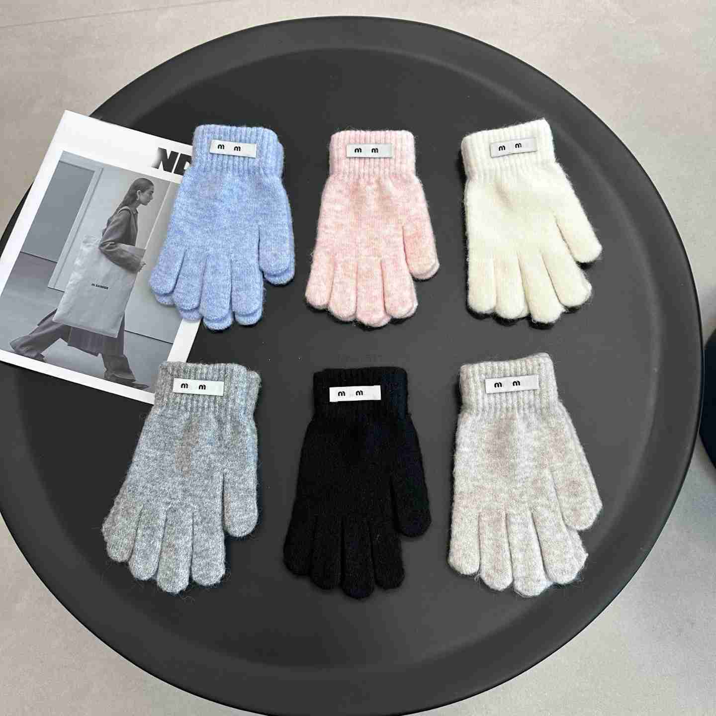 Five Fingers Gloves Pink Marled Knitted Gloves With Metal Detail Delicate Daily u0026 Stylish Cold - Weather Accessory Gift For Her High - Quality And Trendy Piece