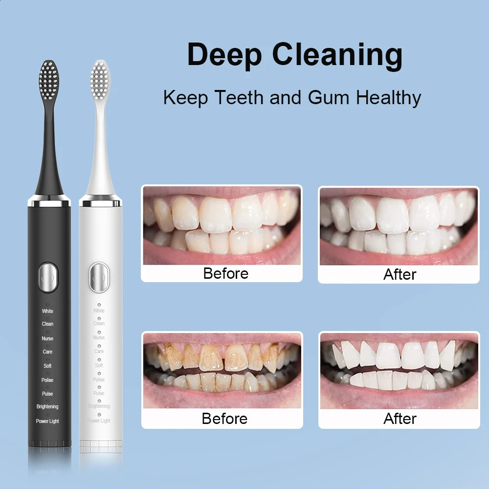 Electric Toothbrush Rechargeable Sonic Toothbrush High Vibration Dental Tooth Whitening Cleaner Electric Brushes for Teeth 250428