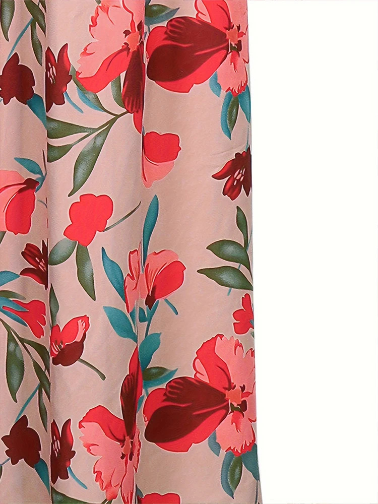 Plus Size Summer Bohemian Long Skirt Womens Big Flower Printed Elastic Waist High Waisted Ultra Short 250514