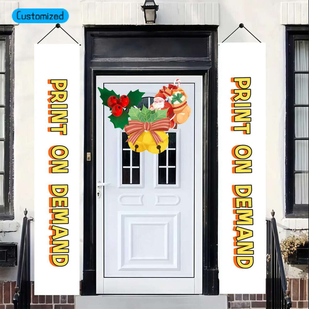 POD Custom Free Shipping Customized Christmas Couplets Set with 2 Plastic Poles 2 Ropes