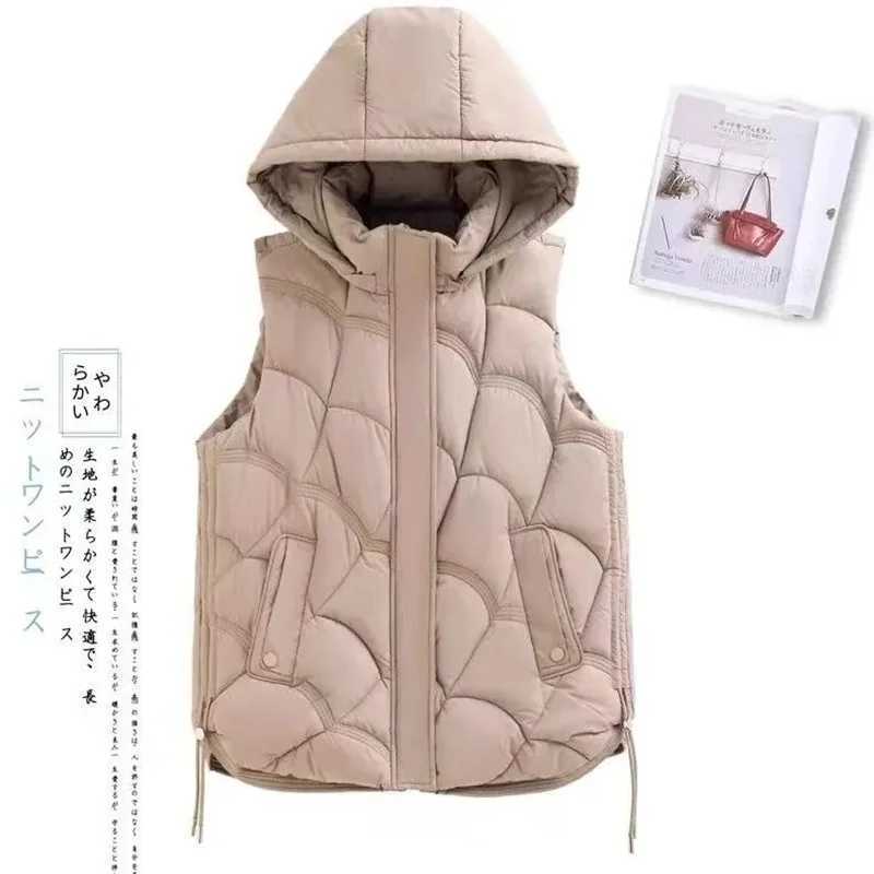 2025 New Autumn Winter Oversized Cotton Vests Sleeveless Coat Women Hooded Waistcoat Puffer Parkas Warm Down Cotton OutwearT251128