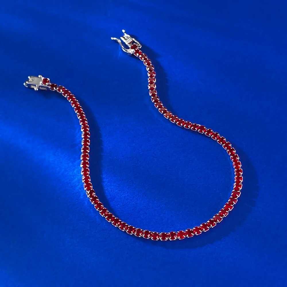Wong Rain 100 925 Sterling Silver 2MM Round Cut Ruby Gemstone Tennis Chain Bracelets Bangle for Women Fine Jewelry G251128