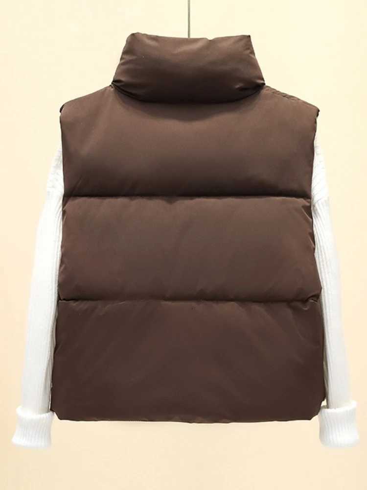 Casual Stand-up Collar Vests Solid Color Vest Coat Women Winter Zipper Coat Thickened Windproof Cold Tops Short Cotton ClothingT251128