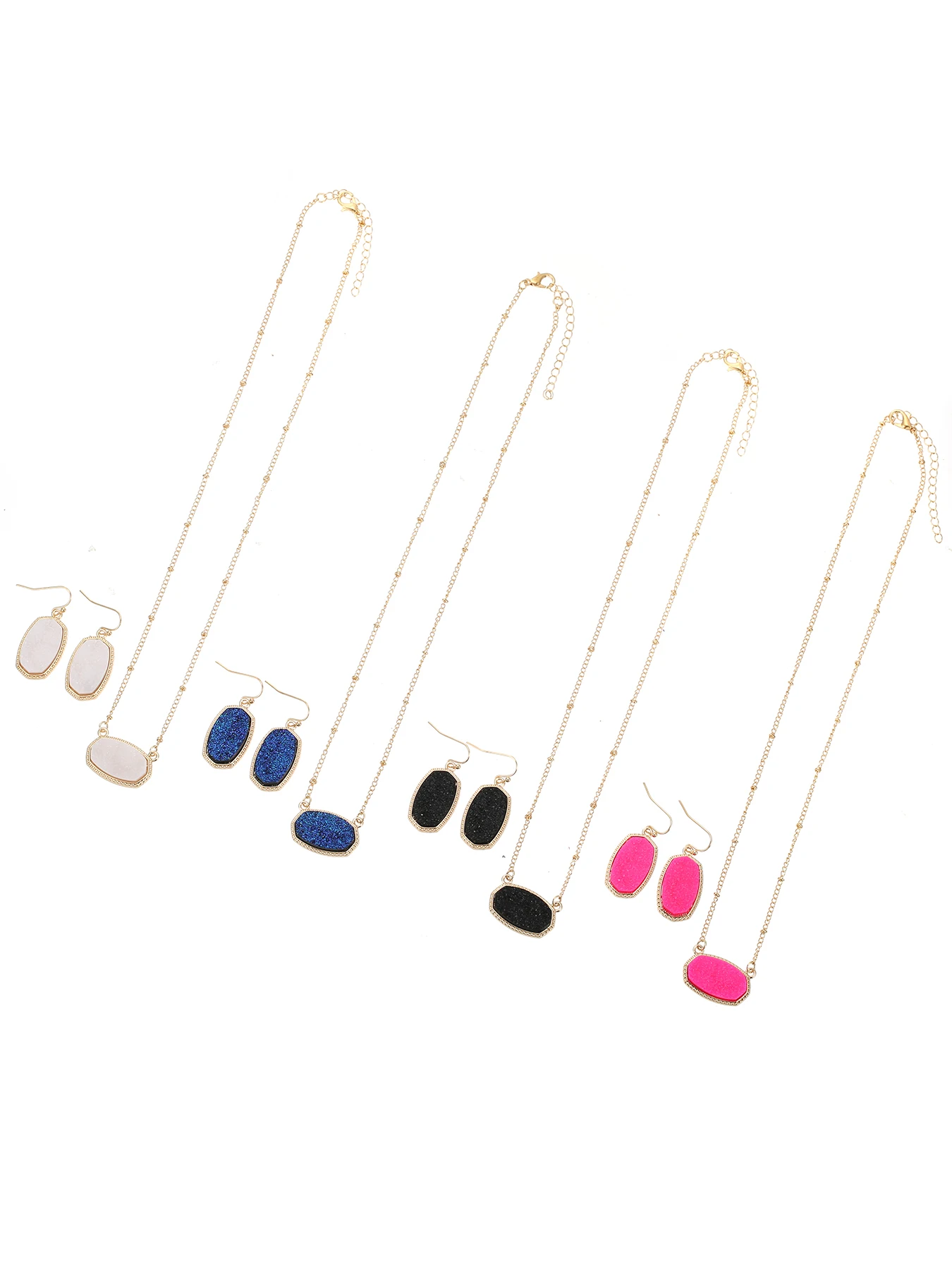 Women's Oval Crystal Pendant Necklace Earrings Set Best Gift for Mom