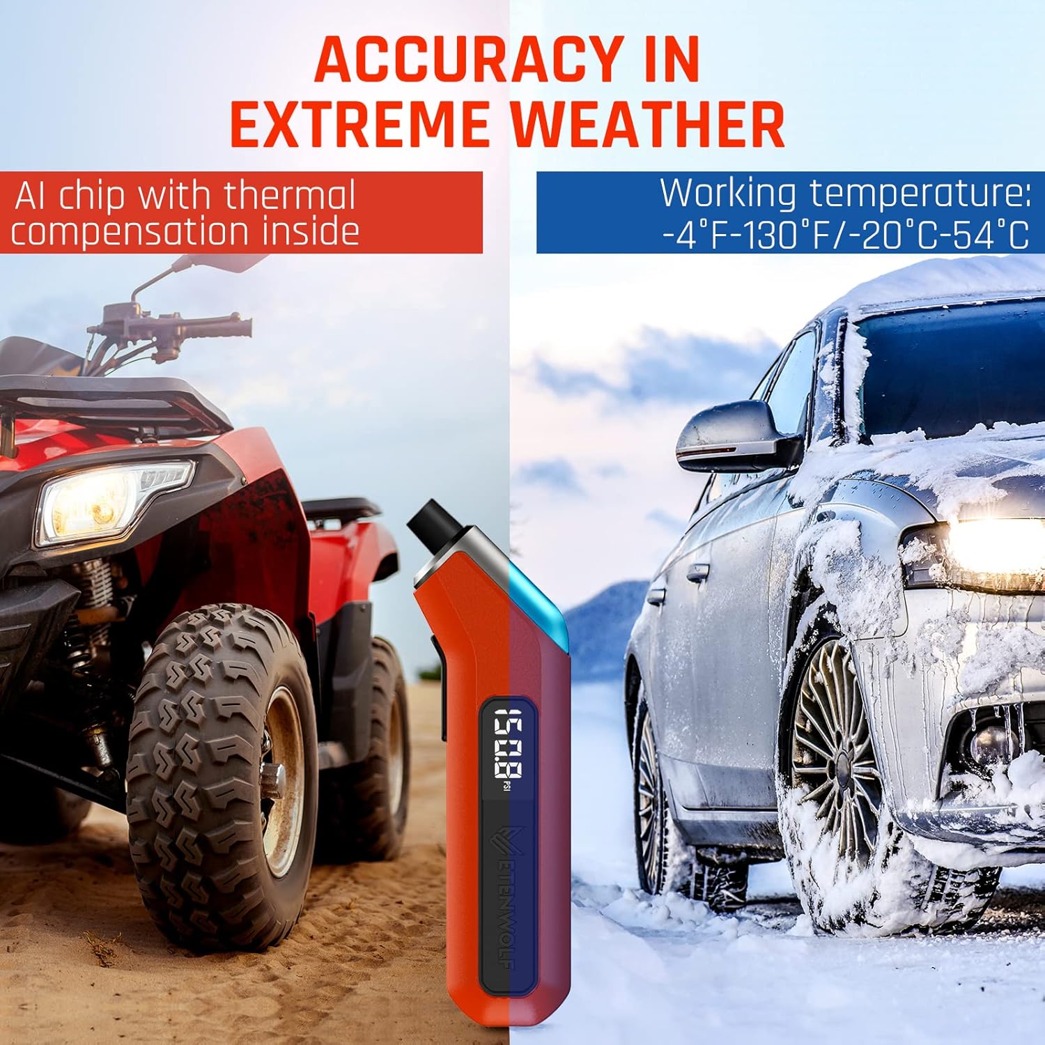 ETENWOLF T300 Plus Tire Pressure Gauge 200 PSI, with Bright LED Display, Tire Gauges for Tire Pressure with Presta Valve Adaptor