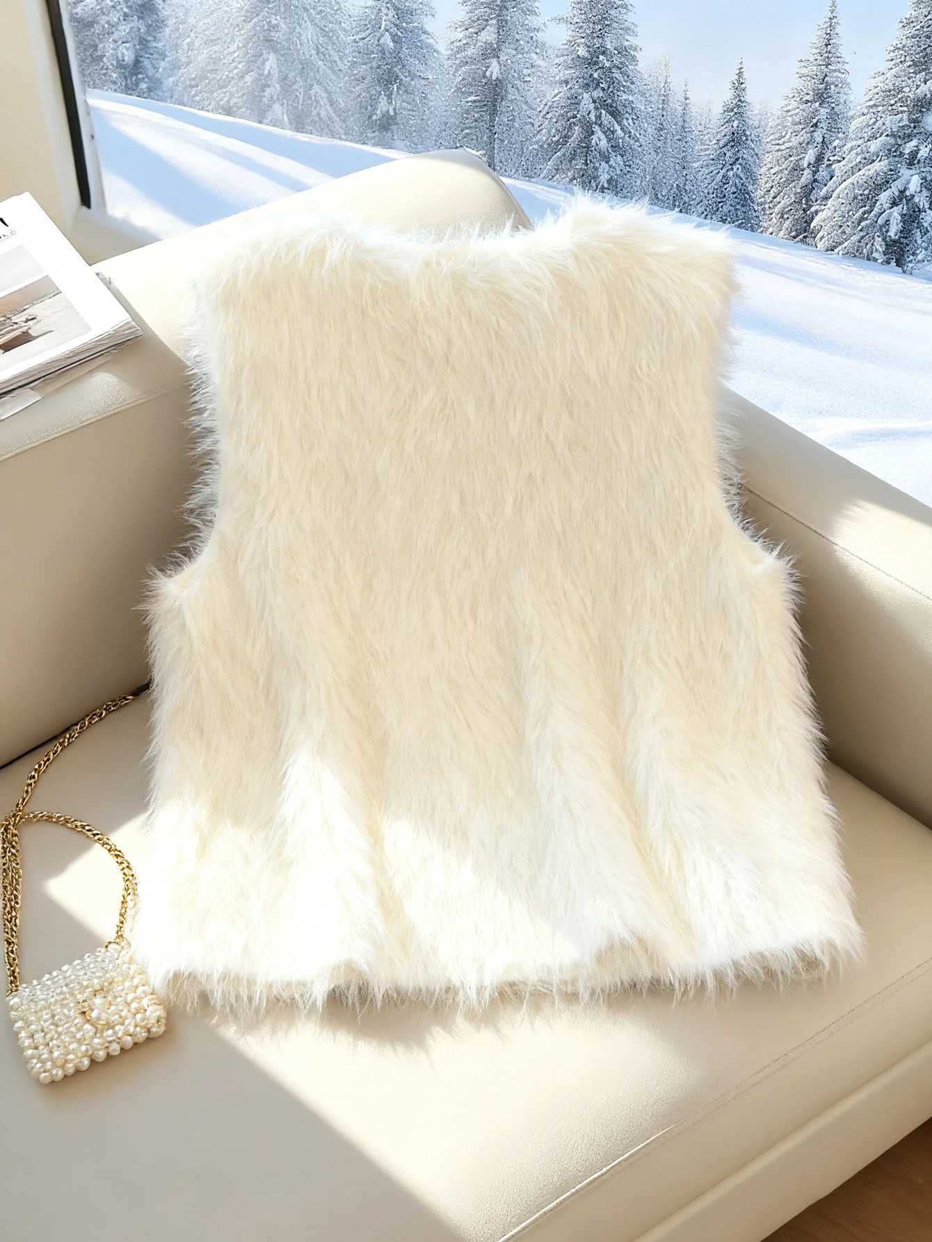 Knitted Vest Furry Style Soft and Comfortable Lace-Up Versatile Easy to Wear Cardigan Elegant and FashionableT251128