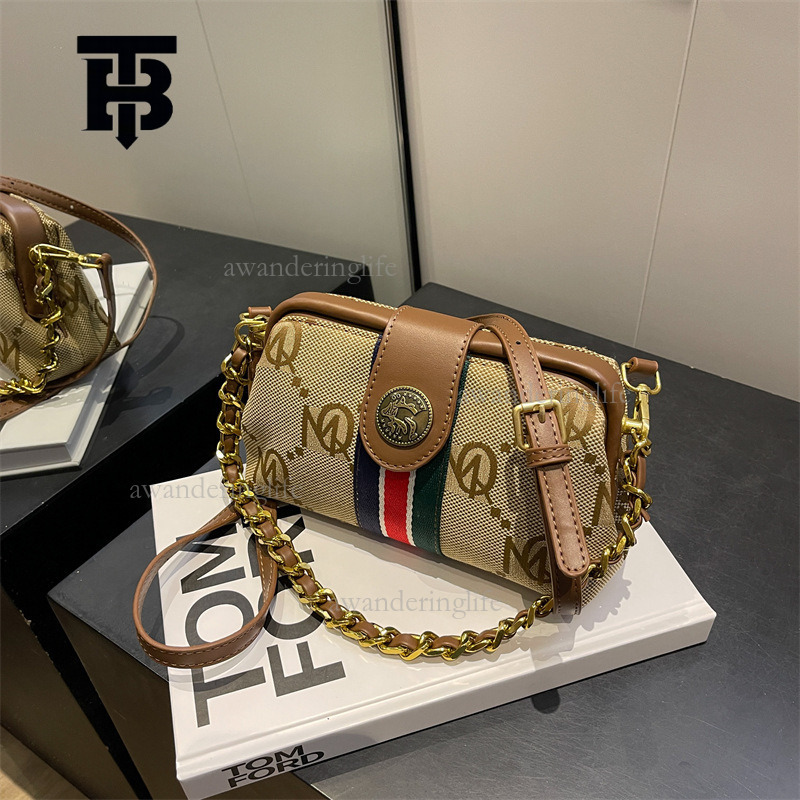 TB BHULAMTE Designer 2025 Alphabet Logo Shoulder Bag Luxury Fashion Chain Mini Splicing Flower Handbag Striped Small Square Bag Crossbody Bag Elegant 