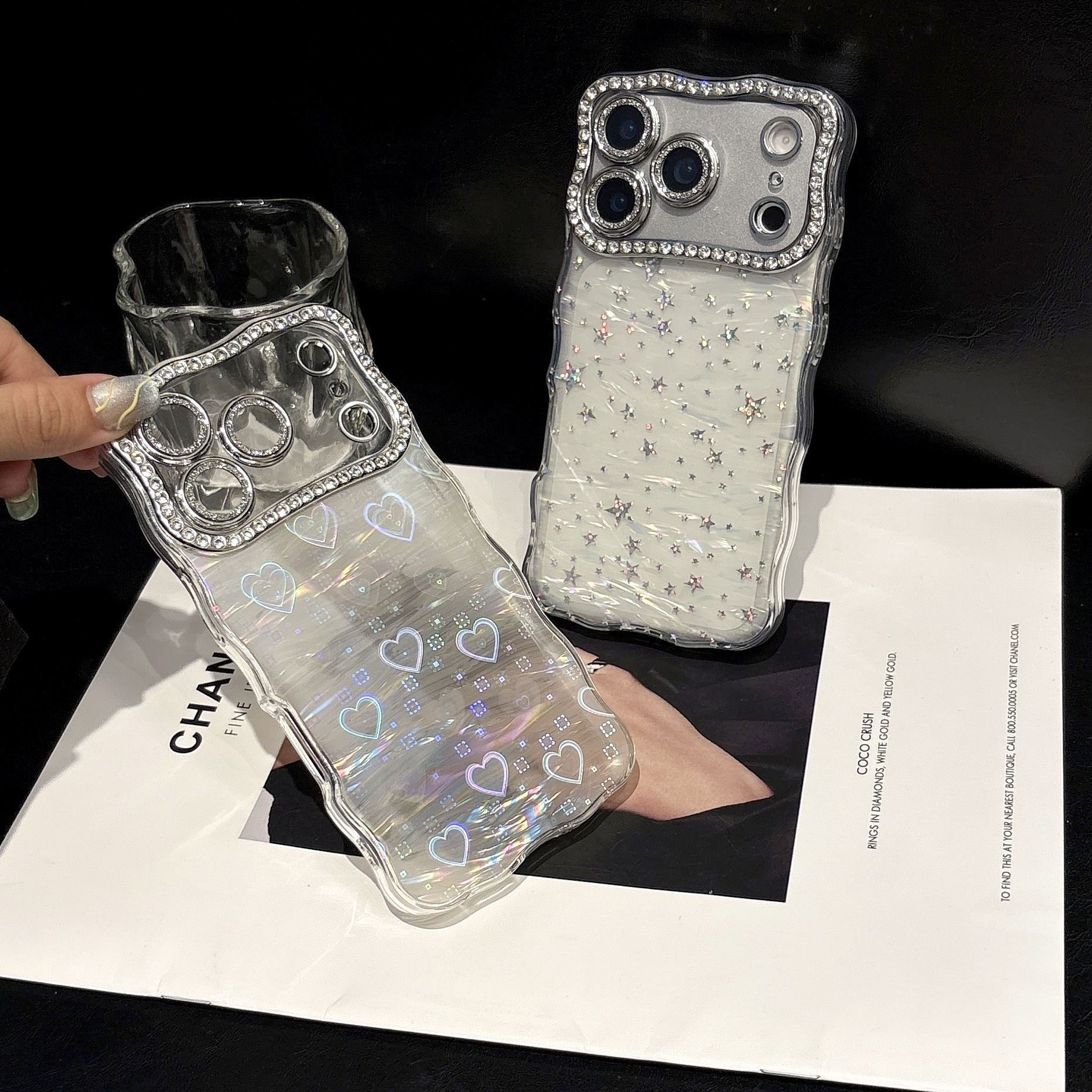 Twisted Edge Laser Heart Star iPhone 17 Pro Max Phone Case Compatible with Apple 16 Dot Protective Case