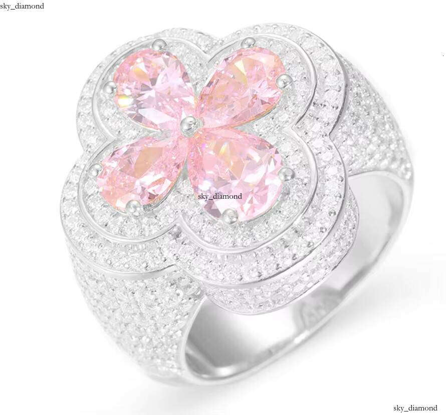 VVS Moissanite New European and American S925 Silver Carbonite Cluster Ring Heart Shape Certified Gold Plated Fashion Hip-Hop Style In Stock