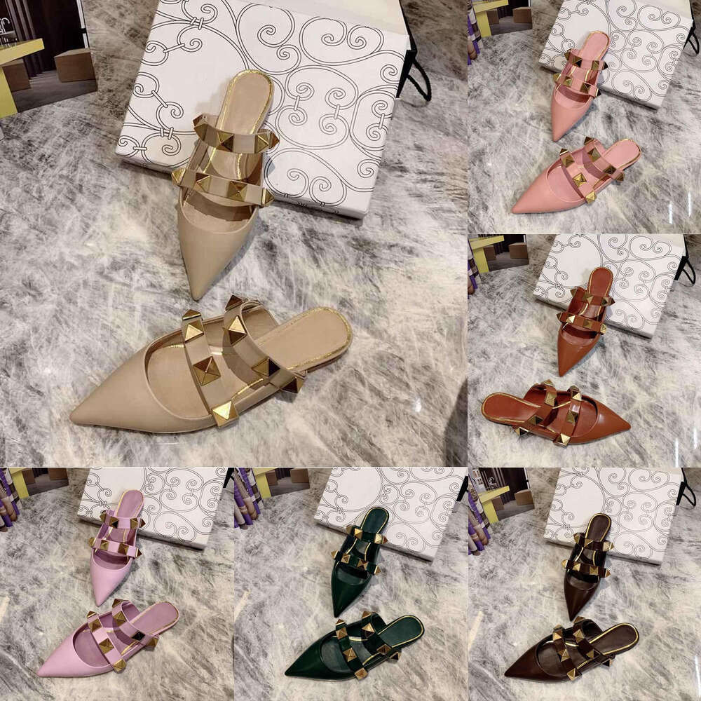 woman shoe designer sandal high quality 2025 new luxury slipper with metal rivet trim leather flat fashion casual sandals clog slide mule sliders pink black white