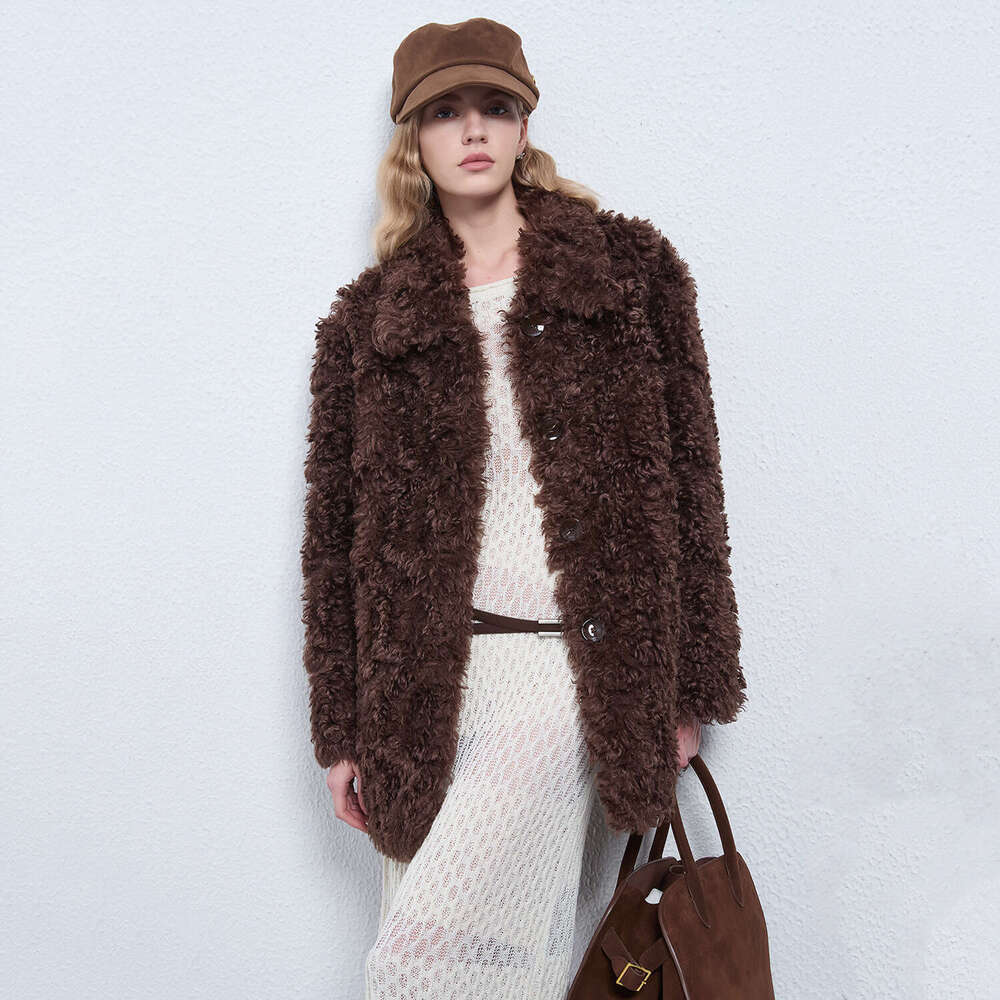 Short Loose Teddy Bear Curly Fur One Piece British Style Lamb Wool Thick Coat Autumn Winter Luxury Designer