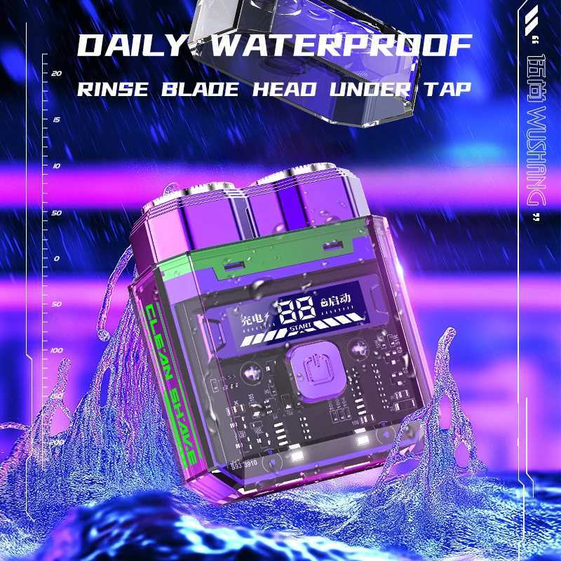 mecha mens electric double-head shaver magnetic blade head shaving razor high power digital display trendy portable C251128