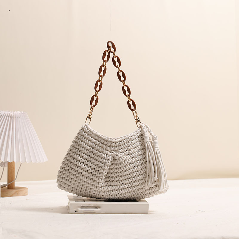 designer bag fashion armpit cotton thread new tassel single shoulder grass woven vacation style beach bag, niche women's bag