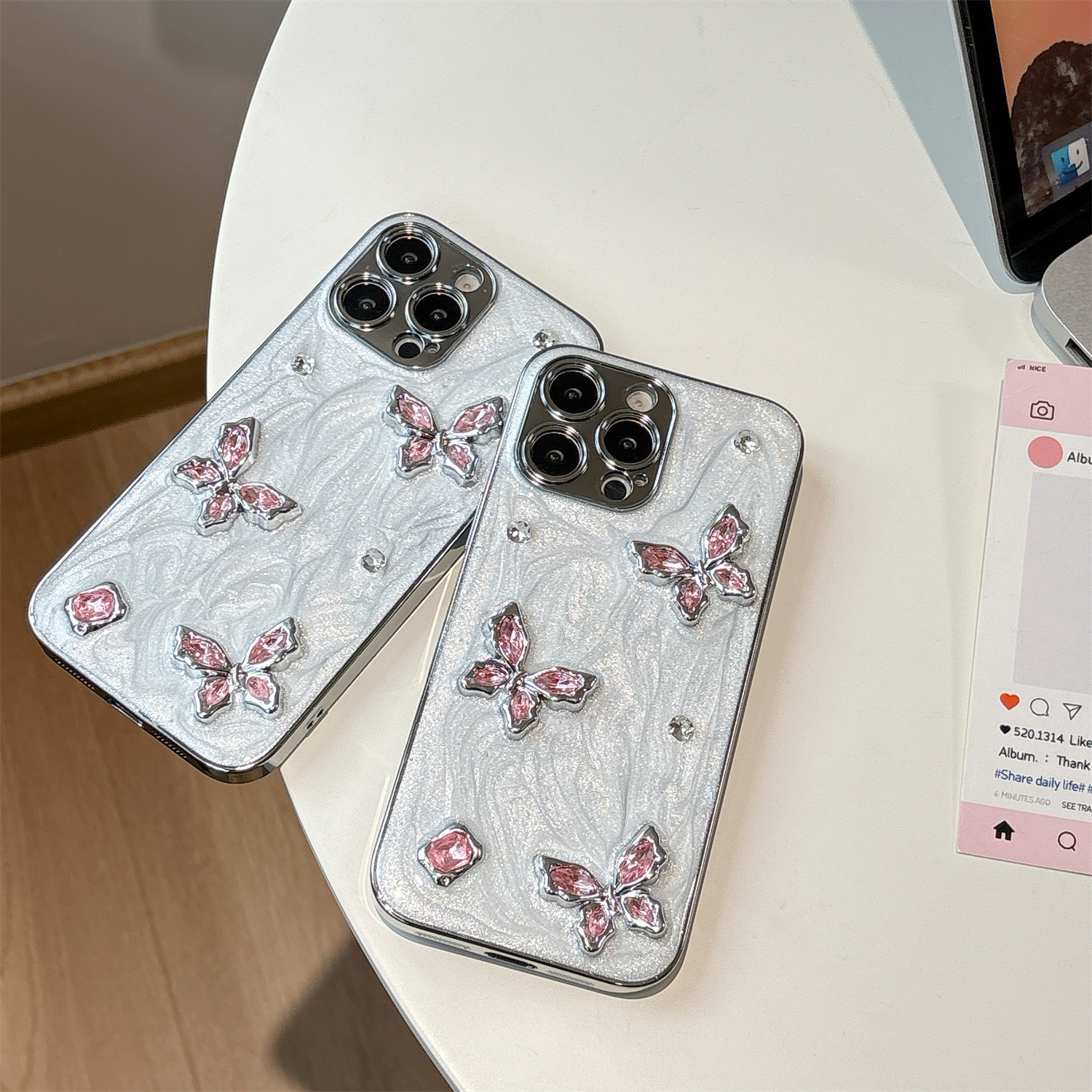 Electroplated Edge Diamond Butterfly Phone Case iPhone 17 Pro Max Compatible with Apple 16/15 Bowknot 3D New