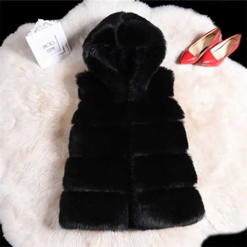 New Hooded Autumn And Winter Mid Length Casual Womens Faux Fur Vest Jacket Comfortable Loose Warm Female Tank Top CoatT251128