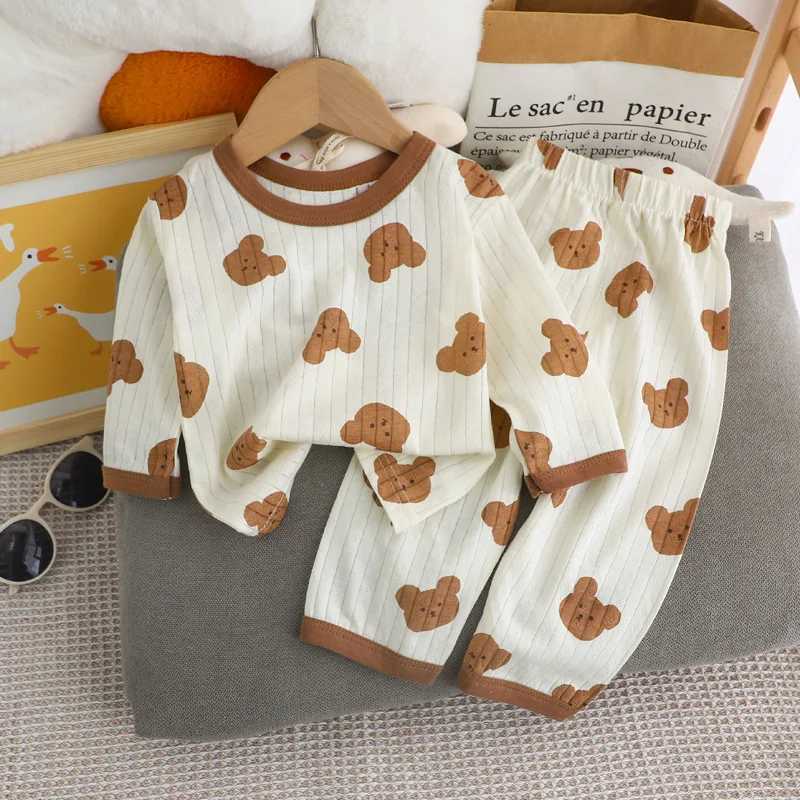 Cute Bear Print Baby Clothing Set Children Long Sleeve Pants Two Pieces Suit Kids Cotton Pullover Top Tee Girl Boy Casual H260403