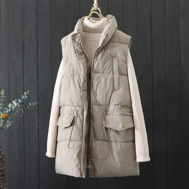 Down Cotton Vest Women Casual Padded Coat 2025 New Autumn Winter Warm Stand Collar Sleeveless Vest Fashion Outerwear Jacket TopsT251128