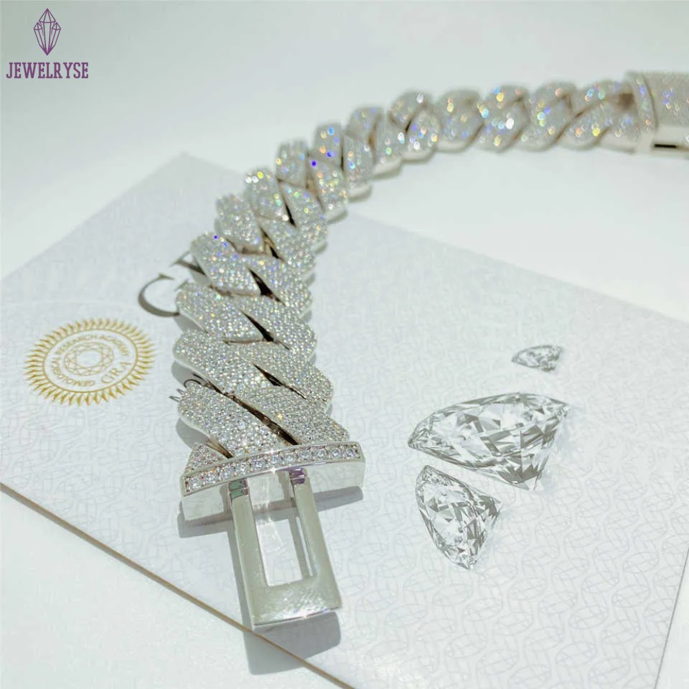 necklace moissanite chain Bracelet Hip Hop Jewelry 26mm 925 Solid Silver Iced Out Cuban Link Prong Cuban Bracelet Vvs Diamond