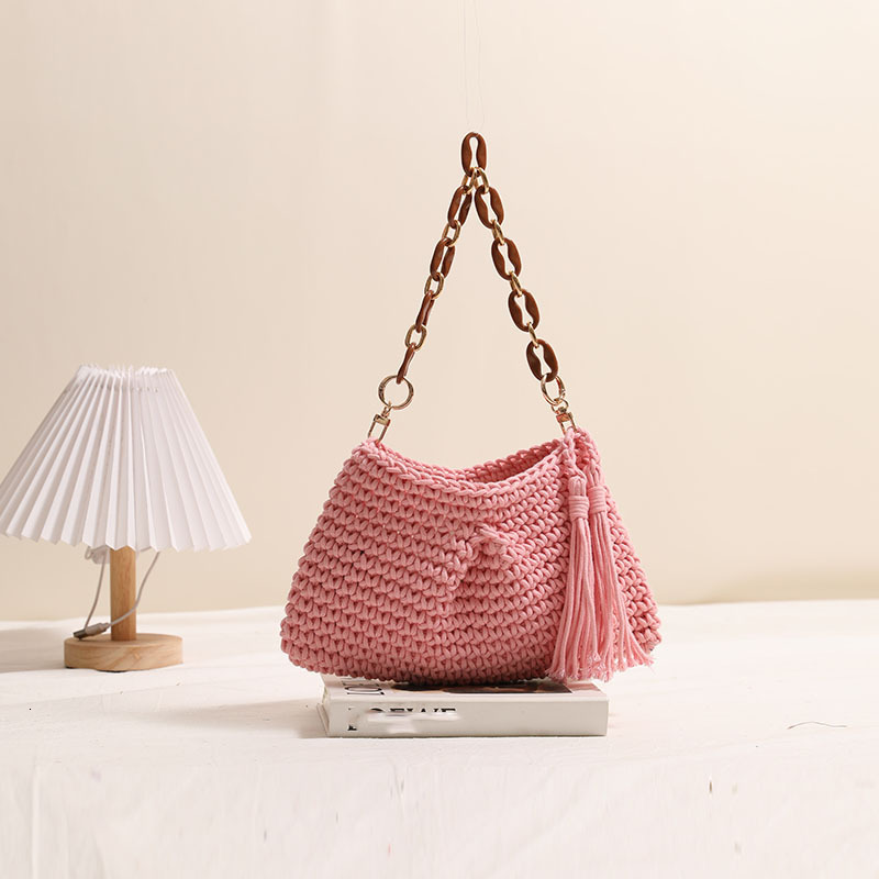 designer bag fashion armpit cotton thread new tassel single shoulder grass woven vacation style beach bag, niche women's bag