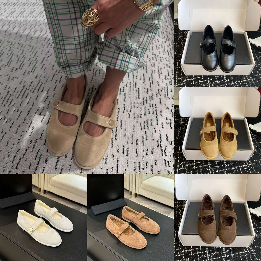 top Luxury Mary Jane loafers ballet flat designer shoes girl shoe winter womens Round-toed genuine Leather wool Warm brown Ballet fur flats Fluffy furry Shearling
