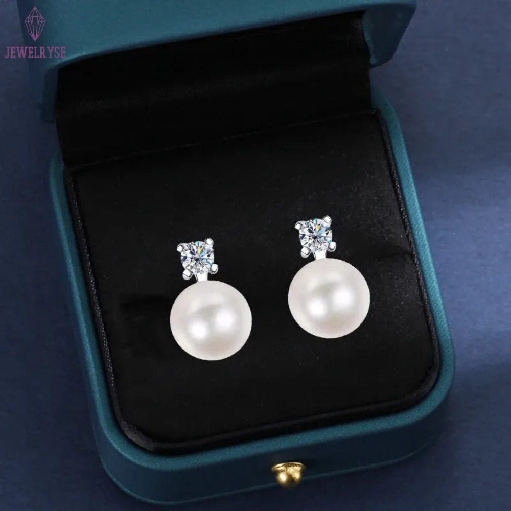Houtros 0.1/0.3 Carat Moissanite Stud Earrings For Women Freshwater Pearl Drop Earring 925 Sterling Silver Fine Jewelry with GRA