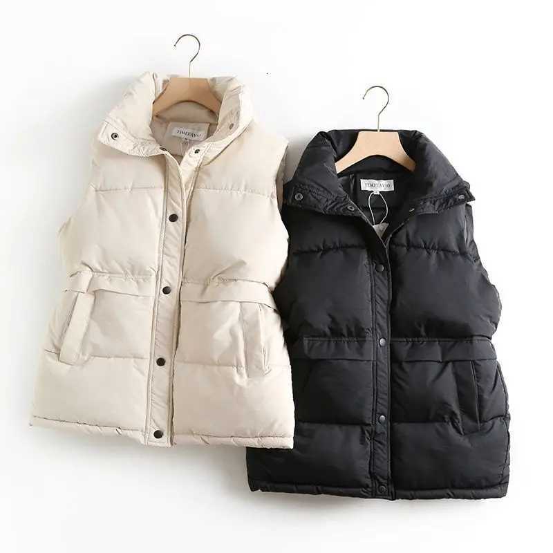 Cotton Vest Women Wear Short Autumn and Winter Down Cotton Clothes Loose Versatile Jacket Stand-up Collar VestT251128