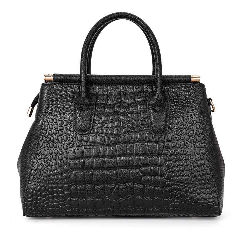 Aidrani Trendy womens handbag with crocodile pattern on the surface black cowhide large bag K251128