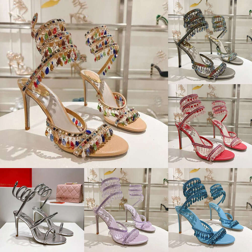 10cm women's designer banquet dress party fashion evening shoes luxury diamond serpentine wrapped high heels Crystal Chandelier stiletto high-heeled sandals
