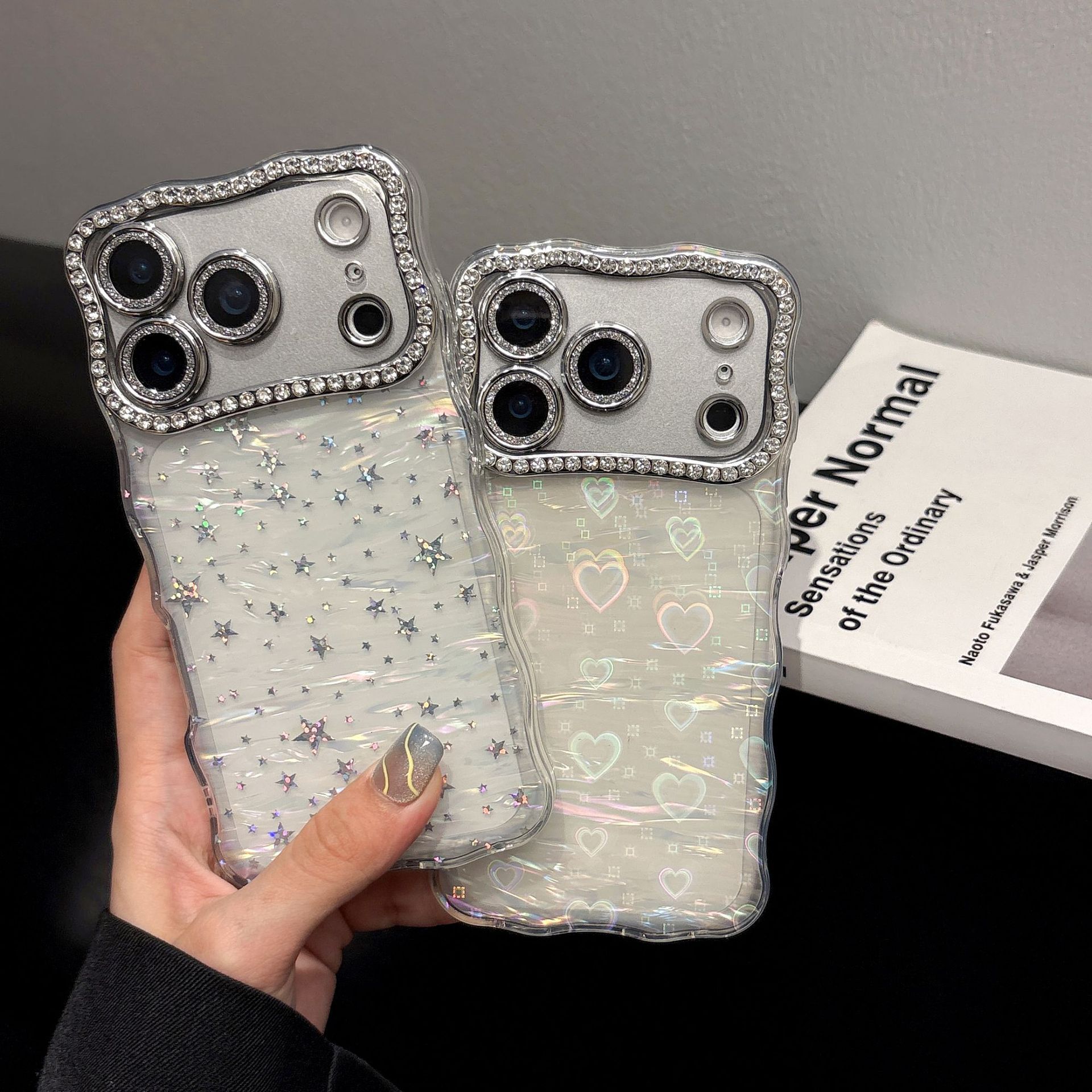 Twisted Edge Laser Heart Star iPhone 17 Pro Max Phone Case Compatible with Apple 16 Dot Protective Case