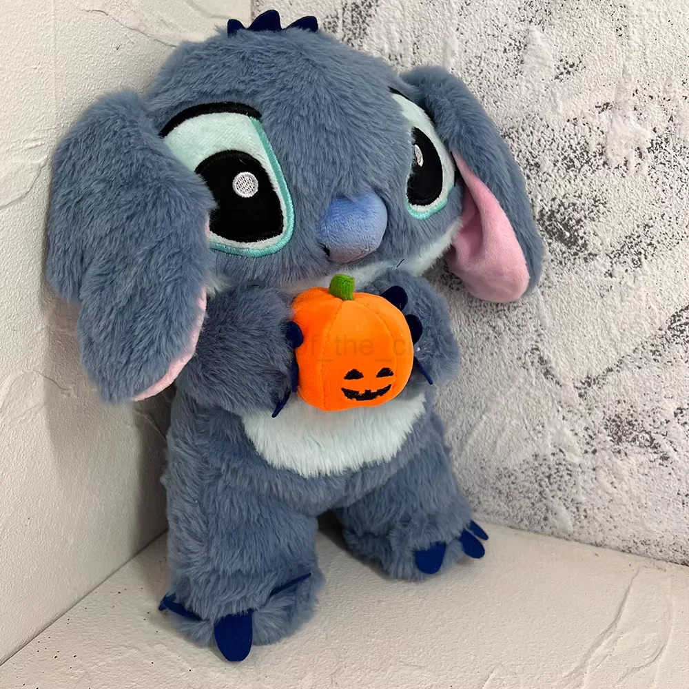 Disney Halloween Stitch Plush Doll With Breath Child Peluche Soothes Toys Anime Baby Light Sleep Toys Pumpkin Stitch Kids Gifts W20250428