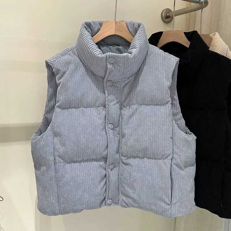 Vintgae Thick Corduroy Stand-up Collar Down Vest 2025 Fall Winter Korean Sleeveless Jacket Female Y2k Outwear Vest Coats TopsT251128