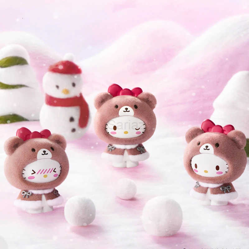 Sanrio Genuine Small Cloak Series Flocking Blind Box Trendy Toy Kuromi Kt Flocked Keychain Face Changing Mystery Box Girl Gift H2512171