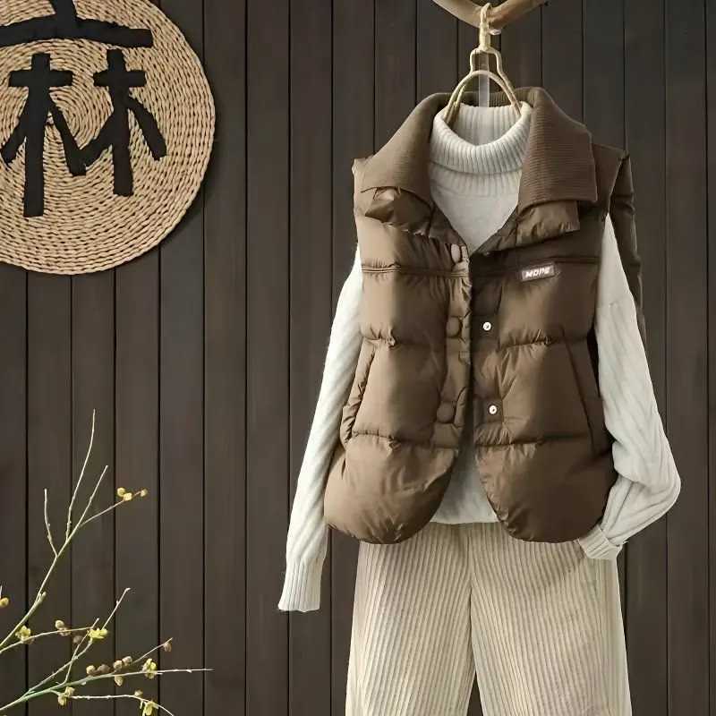 Womens Plus Size Down Cotton Coat Vest Cardigan Female 2025 Autumn Winter New Waistcoat Jacket Padded Sleeveless OverwearT251128