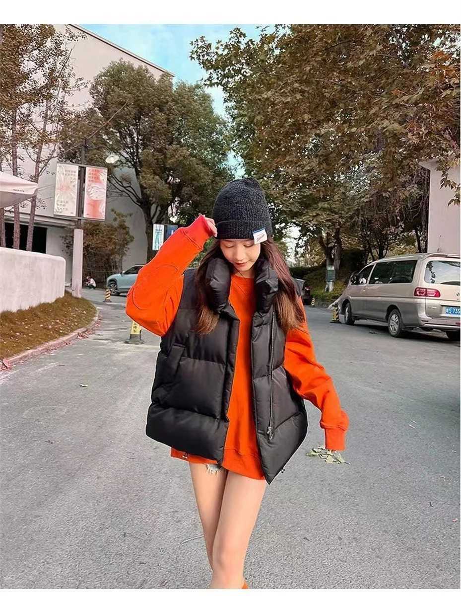 Women Fashion Autumn New 2024 Stand Collar Elegant Down Coats Warm Outerwear Casual Belt Sleeveless Winter Women Vests JacketsT251128