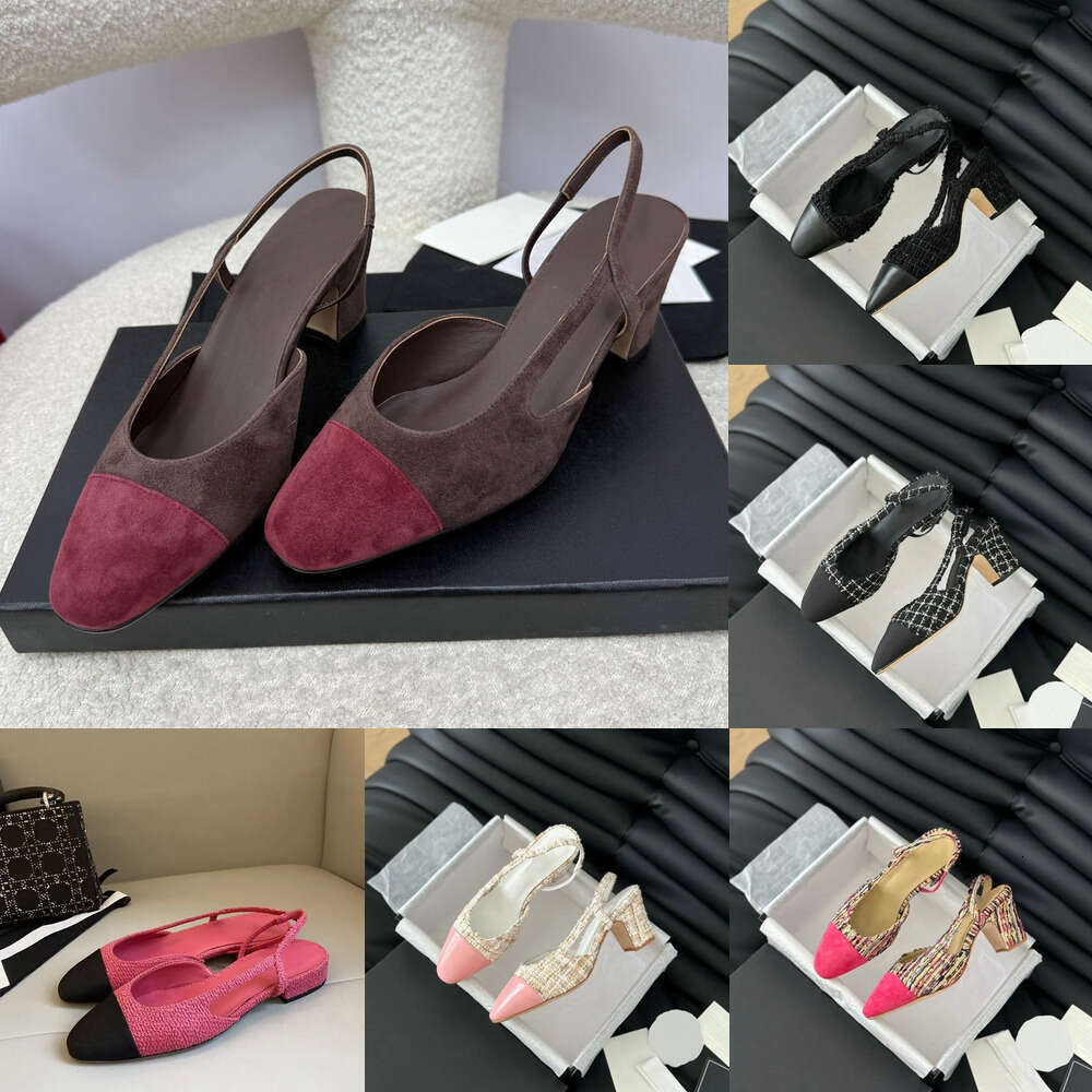 25 New Suede slingback kitten sandals Suede Patent Leather Tweed women's flat chunks block heel sandal dress Wedding Luxury Designer heels Office Party wed shoes