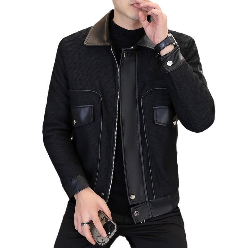 Mens Y2K Jacket Splicing Corduroy Flip Pocket Knitted Jacket Autumn Casual Windproof Jacket Mens Clothing 241108