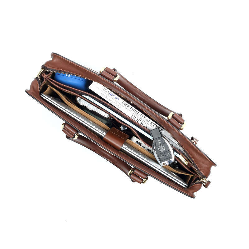 Luxury Bag Designer New Genuine Leather Two Layer Cowhide Laptop Bag Business Briefcase Horizontal Large Capacity Men S Handbag