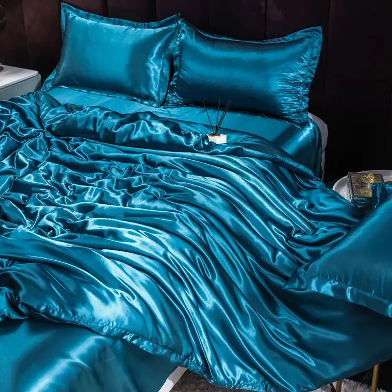 ice silk bedding set with satin down duvet cover including pillowcase high-end home textiles solid color bedding 250423