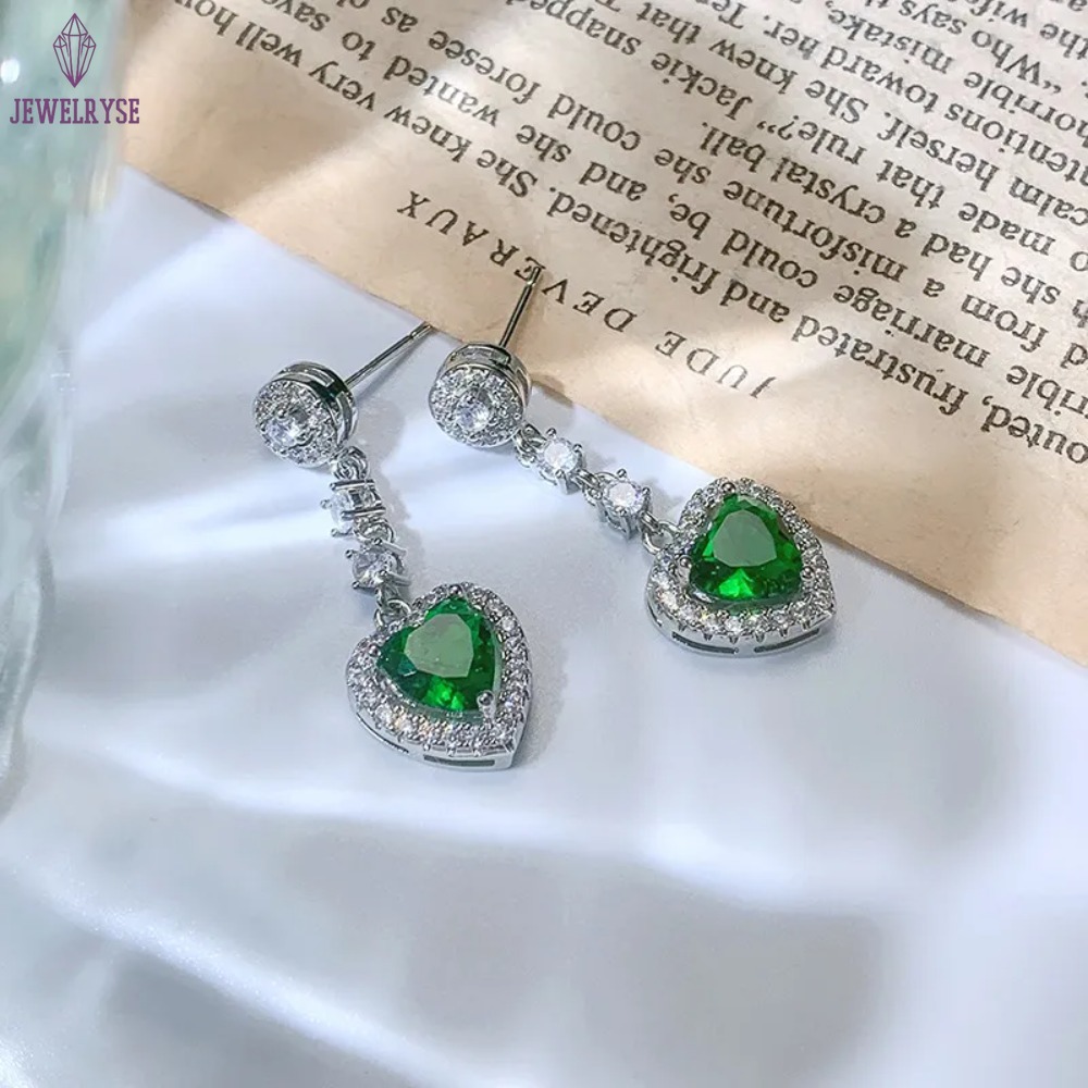 Dangle Earrings Sparkling Luxury Jewelry Heart Shape Emerlad CZ Diamond Gemstones Handmade Party Women Wedding Drop Earring For Lover Gift