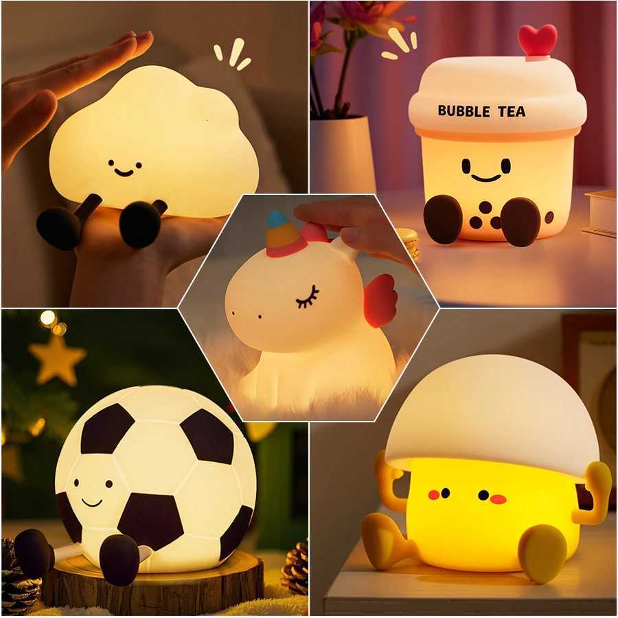 Cute Silicone Night Light Dimmable Nursery Sleeping Lamp Touch Control Nightlights USB Rechargeable Table Lamp For Baby Child M251128