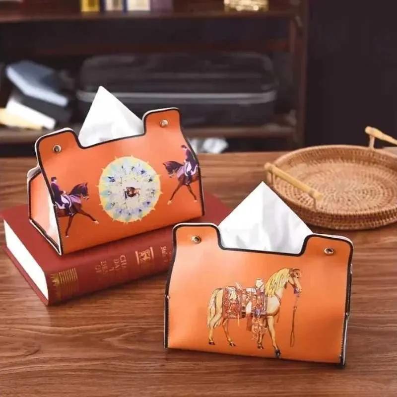 Designer Tissue Boxes Luxury Leather Tissue Box European Retro Waterproof Napkin Holder Bathroom Car Living Room Napkins Coffee Table Universal Storage Box