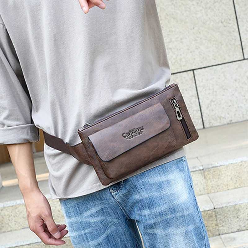 Mens single-shoulder bag is suitable for business travel It is a PU functional waist bag with a slanted cover designT251128