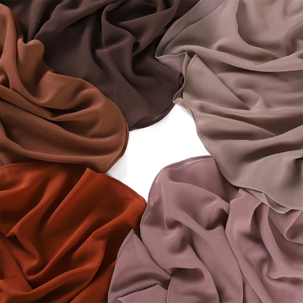 K550 Cross-border solid color semi-circular rounded pearl chiffon long scarf soft breathable drape headscarf shawl scarf