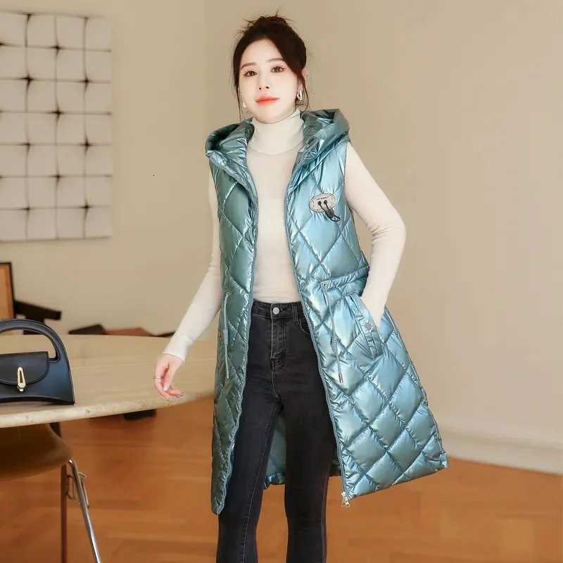 Autumn Winter Women Sleeveless Waistcoat Warm Puffer Jacket Ultra Light Mid Long Down Cotton Vest New Female Outwear Casual TopsT251128