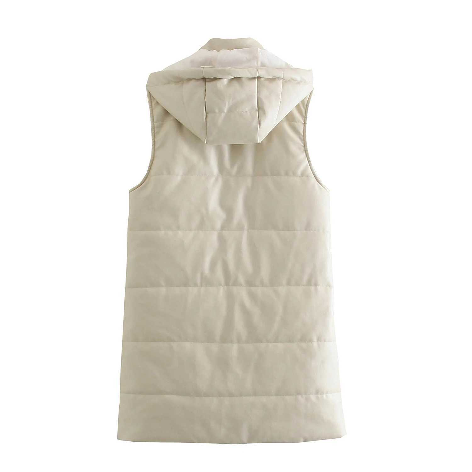 2025 Womens new hooded thickened warm imitation leather sleeveless zipper cotton suit vest PU vest cotton coatT251128