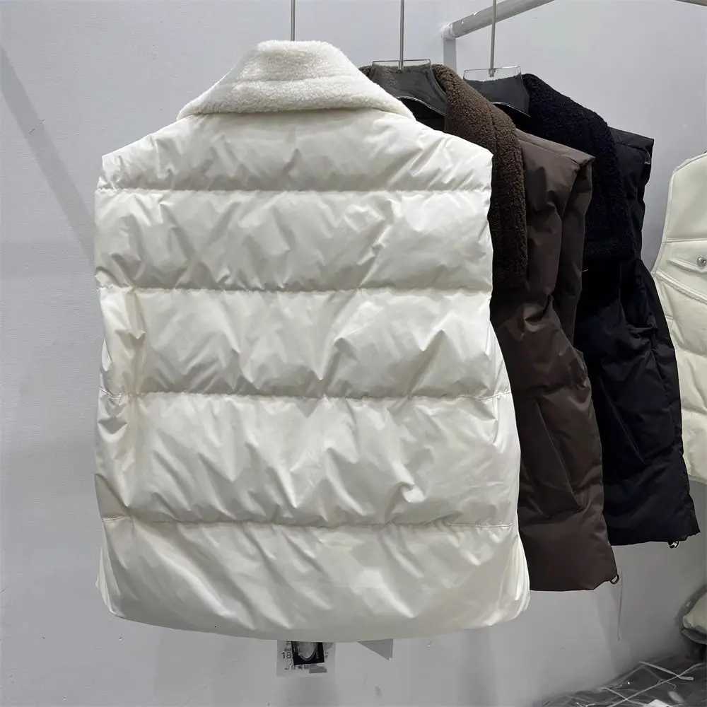 European Lamb Wool Lapel Thickened Cotton Vest Women Short Autumn and Winter New Style Leather Vest JacketT251128