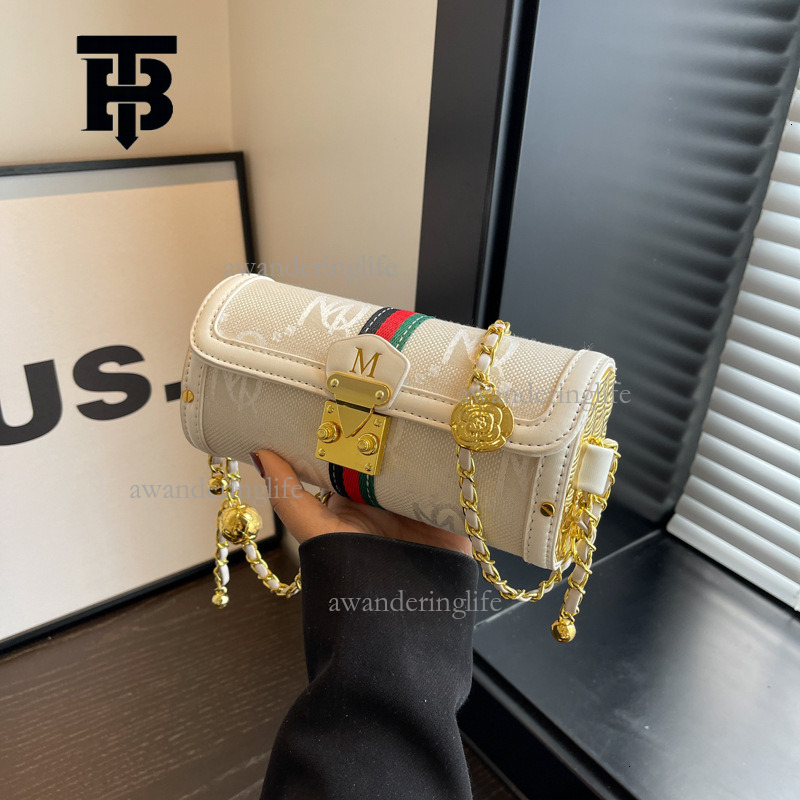 TB BHULAMTE Designer 2025 Alphabet Logo Shoulder Bag Luxury Fashion Chain Mini Splicing Flower Handbag Striped Small Square Bag Crossbody Bag Elegant 