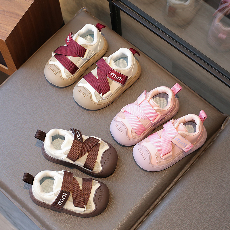 Baby Closed-Toe Anti-Kick Comfortable Lightweight Sneakers 2025 Early Spring Infant Toddler Casual Color-Block Letter Small Shoes 240723